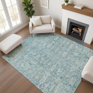 HomeRoots 8' X 10' Elegant Blue and Ivory Oriental Area Rug - Washable, UV-Protected, Perfect for Busy Homes! 700971