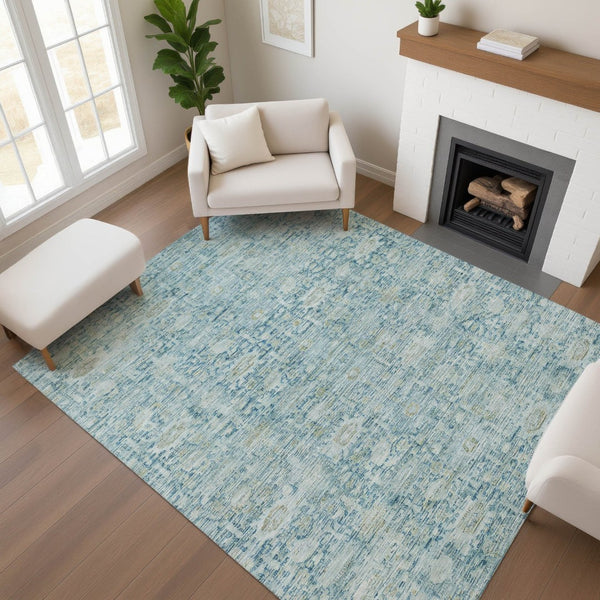 HomeRoots 8' X 10' Elegant Blue and Ivory Oriental Area Rug - Washable, UV-Protected, Perfect for Busy Homes! 700971