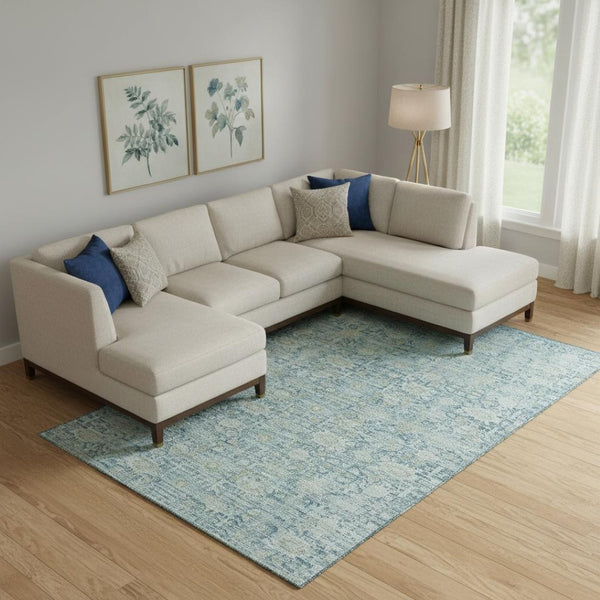 HomeRoots 9' X 12' Blue and Ivory Oriental Area Rug – Washable, UV-Protected, Perfect for High-Traffic Spaces! 700972