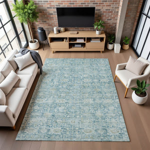 HomeRoots 10' Blue and Ivory Oriental Area Rug - Washable, UV Protected, and Stain Resistant for Busy Homes 700973