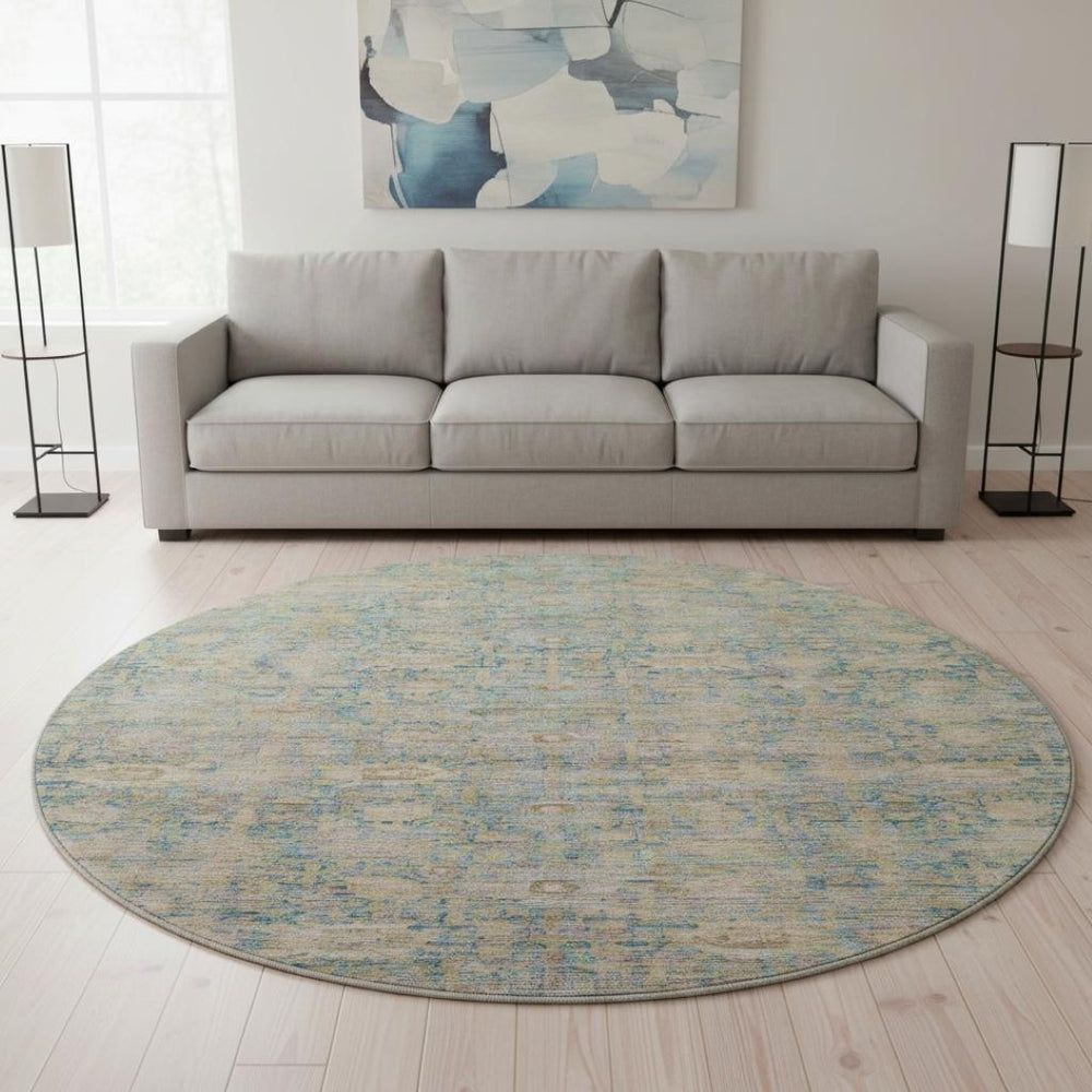 HomeRoots 8' Coral and Copper Oriental Round Rug - Washable, Stain-Resistant, UV-Protected for Busy Homes 700976