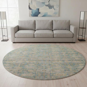 HomeRoots 8' Coral and Copper Oriental Round Rug - Washable, Stain-Resistant, UV-Protected for Busy Homes 700976