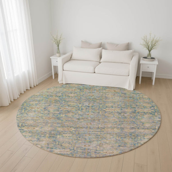 HomeRoots 8' Coral and Copper Oriental Round Rug - Washable, Stain-Resistant, UV-Protected for Busy Homes 700976