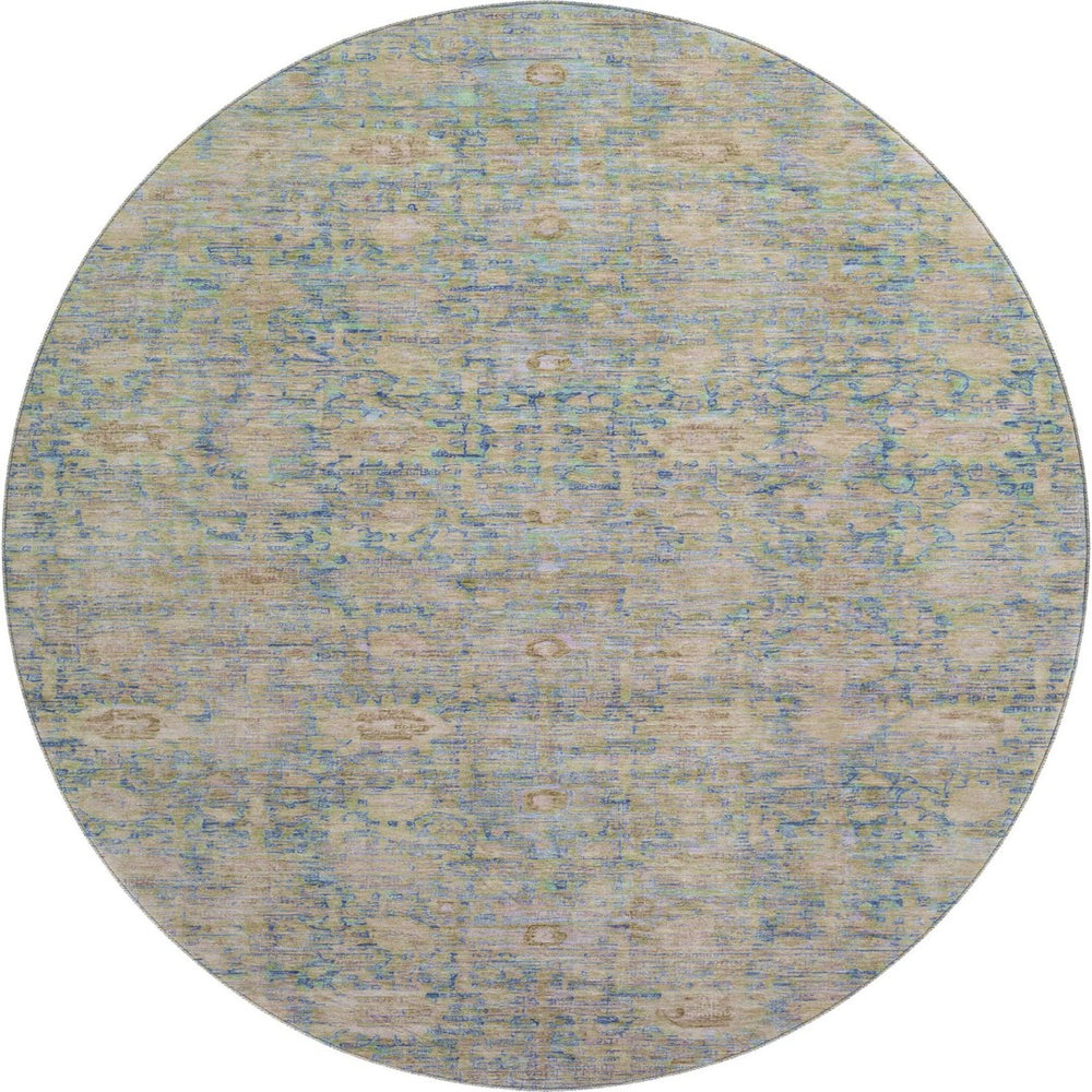 HomeRoots 8' Coral and Copper Oriental Round Rug - Washable, Stain-Resistant, UV-Protected for Busy Homes 700976
