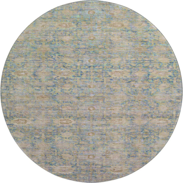 HomeRoots 8' Coral and Copper Oriental Round Rug - Washable, Stain-Resistant, UV-Protected for Busy Homes 700976