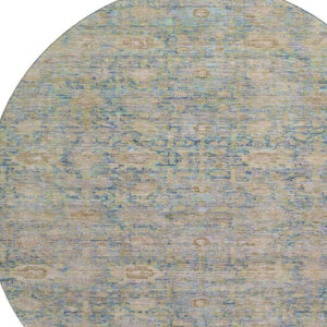 HomeRoots 8' Coral and Copper Oriental Round Rug - Washable, Stain-Resistant, UV-Protected for Busy Homes 700976