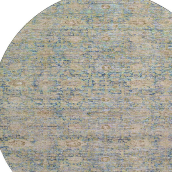 HomeRoots 8' Coral and Copper Oriental Round Rug - Washable, Stain-Resistant, UV-Protected for Busy Homes 700976