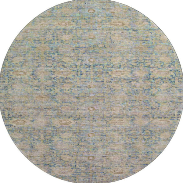 HomeRoots 8' Coral and Copper Oriental Round Rug - Washable, Stain-Resistant, UV-Protected for Busy Homes 700976