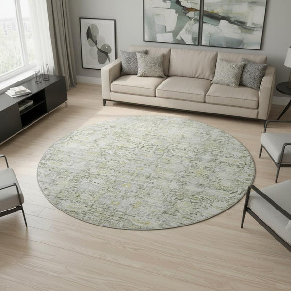 HomeRoots 8' Pewter and Gold Oriental Round Rug – Washable, UV-Protected, Durable & Ideal for Family Spaces 700982
