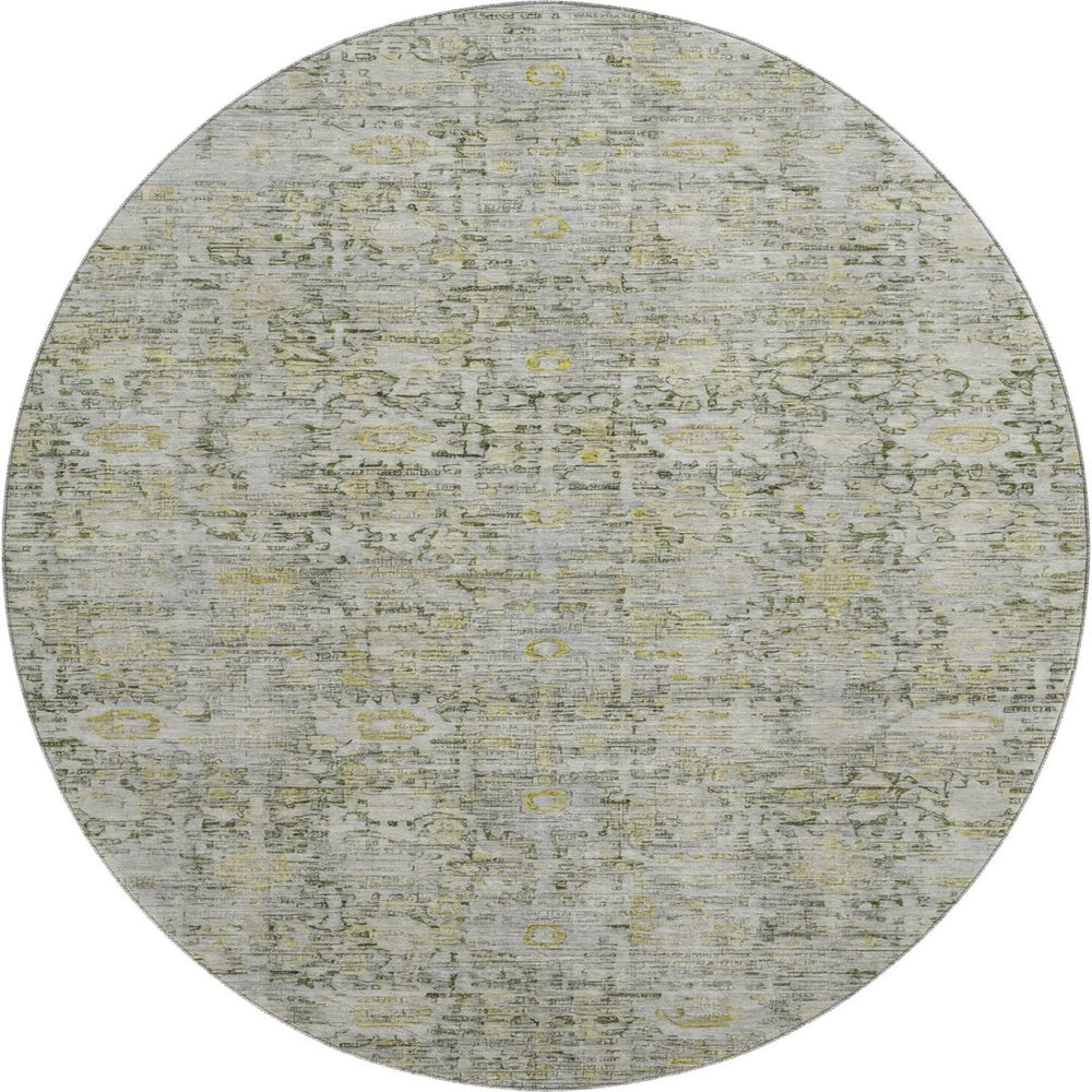 HomeRoots 8' Pewter and Gold Oriental Round Rug – Washable, UV-Protected, Durable & Ideal for Family Spaces 700982