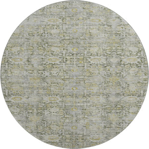 HomeRoots 8' Pewter and Gold Oriental Round Rug – Washable, UV-Protected, Durable & Ideal for Family Spaces 700982