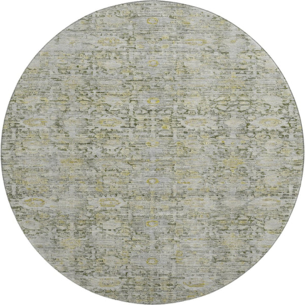 HomeRoots 8' Pewter and Gold Oriental Round Rug – Washable, UV-Protected, Durable & Ideal for Family Spaces 700982