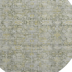 HomeRoots 8' Pewter and Gold Oriental Round Rug – Washable, UV-Protected, Durable & Ideal for Family Spaces 700982