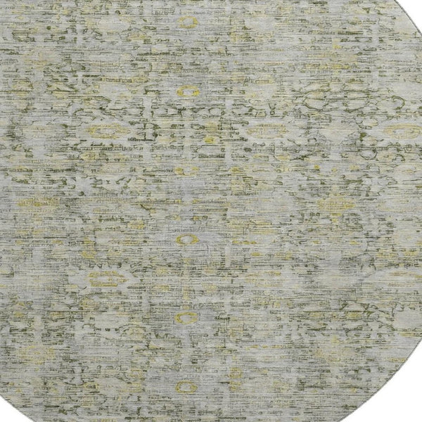 HomeRoots 8' Pewter and Gold Oriental Round Rug – Washable, UV-Protected, Durable & Ideal for Family Spaces 700982