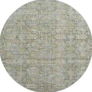 HomeRoots 8' Pewter and Gold Oriental Round Rug – Washable, UV-Protected, Durable & Ideal for Family Spaces 700982
