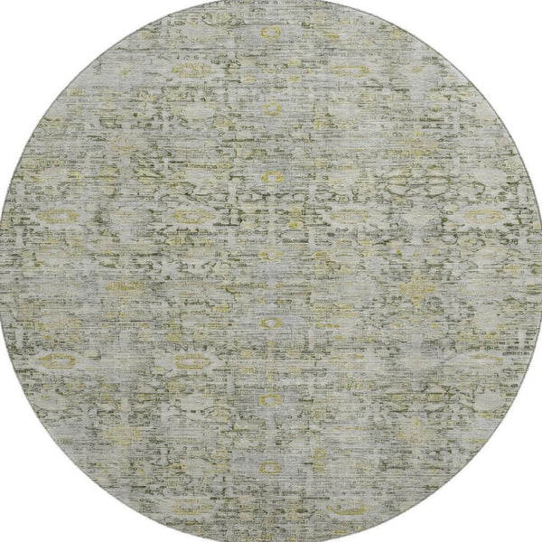 HomeRoots 8' Pewter and Gold Oriental Round Rug – Washable, UV-Protected, Durable & Ideal for Family Spaces 700982