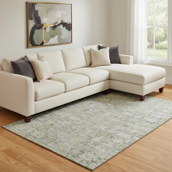 HomeRoots 8' X 10' Elegant Pewter and Gold Oriental Washable Area Rug with Stain Resistance & UV Shield 700983