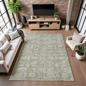 HomeRoots 8' X 10' Elegant Pewter and Gold Oriental Washable Area Rug with Stain Resistance & UV Shield 700983