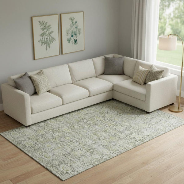HomeRoots 9' X 12' Elegant Pewter & Gold Oriental Area Rug with UV Protection - Stain-Resistant & Durable Design 700984