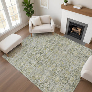 HomeRoots 9' X 12' Elegant Pewter & Gold Oriental Area Rug with UV Protection - Stain-Resistant & Durable Design 700984