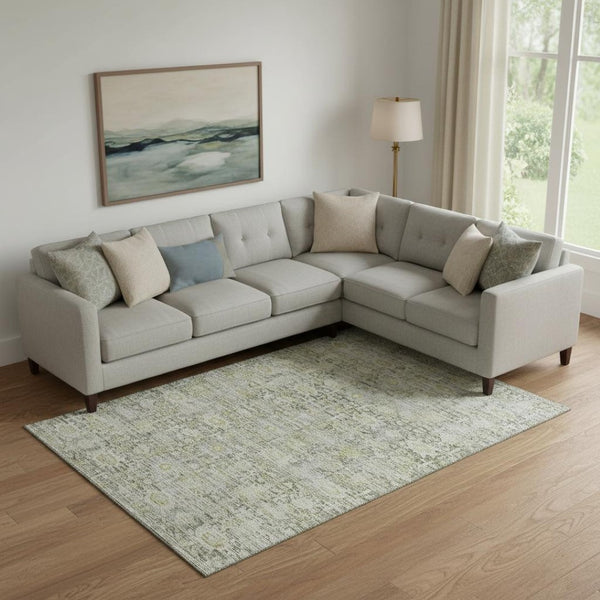 HomeRoots 10' X 14' Elegant Pewter and Gold Oriental Area Rug - Washable, UV Protected, Durable for Family Life 700985