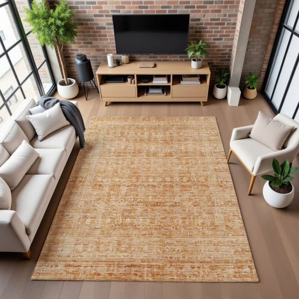 HomeRoots 5' Coral & Peach Oriental Area Rug - Washable, UV Protected, Stain-Resistant for Busy Homes 700987