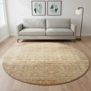 HomeRoots 8' Coral and Peach Oriental Round Rug - UV Protected, Stain-Resistant, Stylish & Easy Care Design 700988