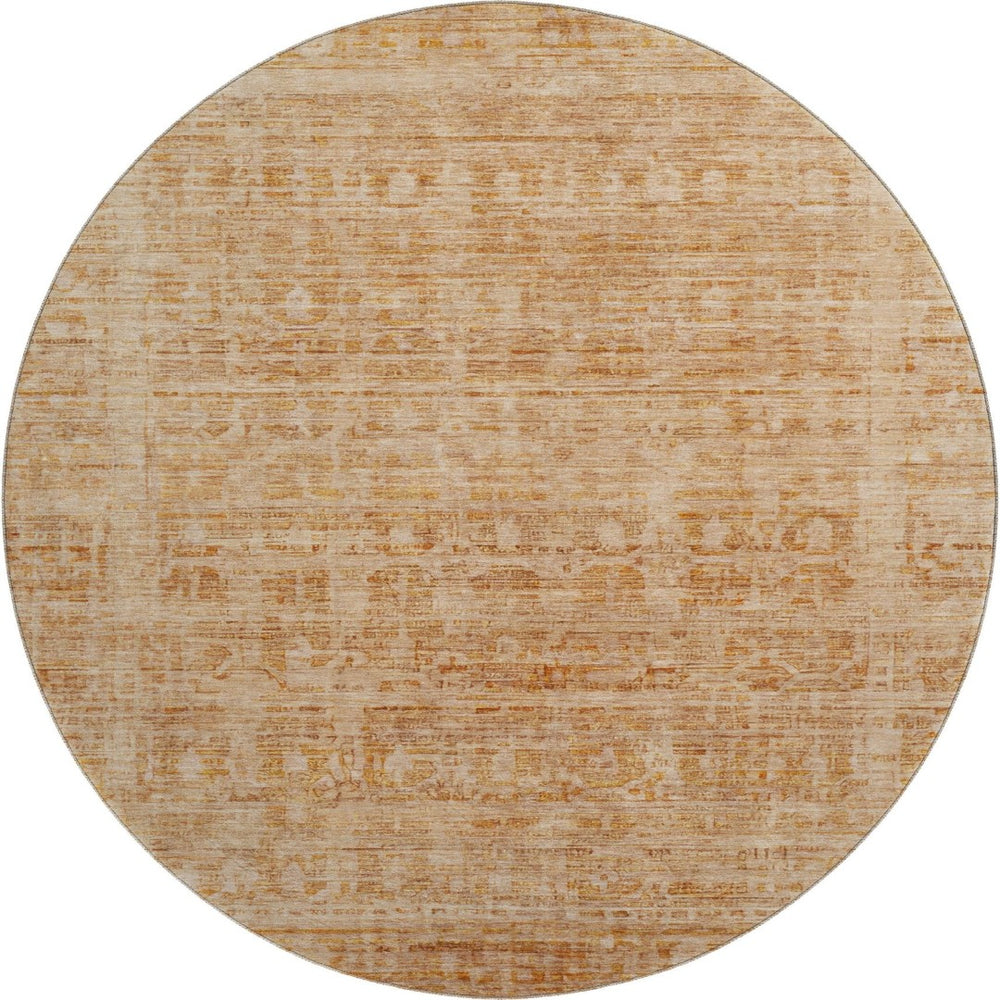 HomeRoots 8' Coral and Peach Oriental Round Rug - UV Protected, Stain-Resistant, Stylish & Easy Care Design 700988