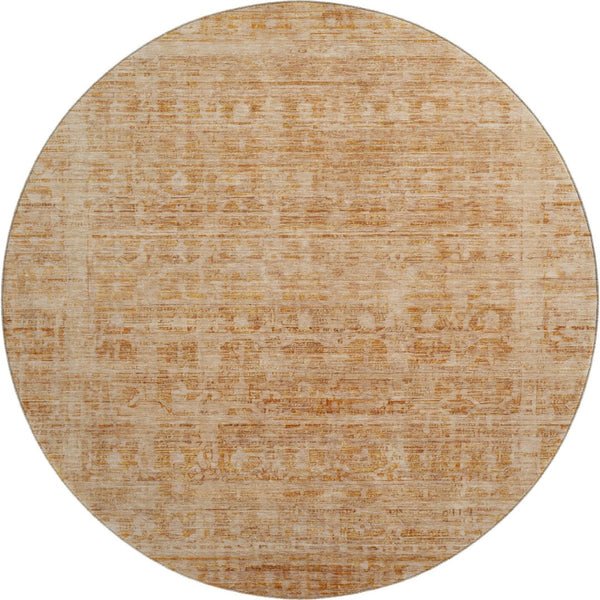 HomeRoots 8' Coral and Peach Oriental Round Rug - UV Protected, Stain-Resistant, Stylish & Easy Care Design 700988