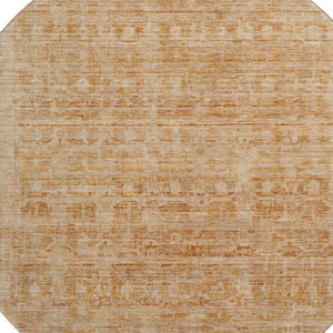 HomeRoots 8' Coral and Peach Oriental Round Rug - UV Protected, Stain-Resistant, Stylish & Easy Care Design 700988