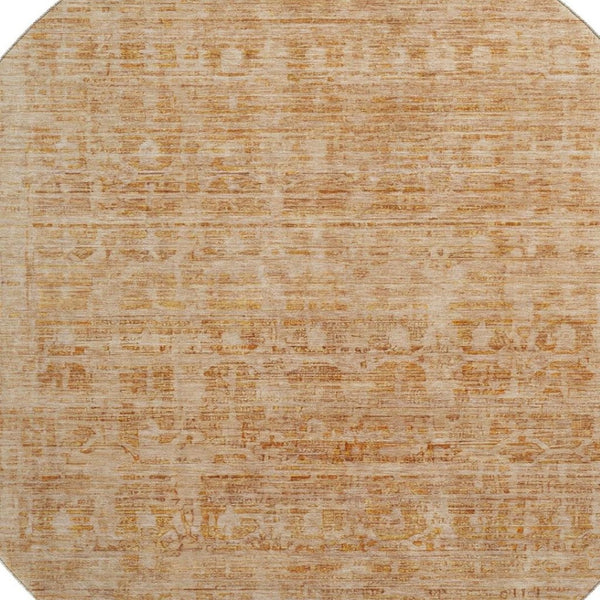 HomeRoots 8' Coral and Peach Oriental Round Rug - UV Protected, Stain-Resistant, Stylish & Easy Care Design 700988