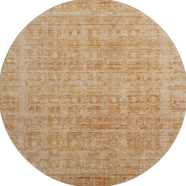 HomeRoots 8' Coral and Peach Oriental Round Rug - UV Protected, Stain-Resistant, Stylish & Easy Care Design 700988