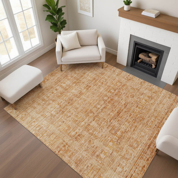 HomeRoots 9' X 12' Coral & Peach Oriental Washable Area Rug - UV Protected, Soft, Stain Resistant, Non-Slip Design 700990