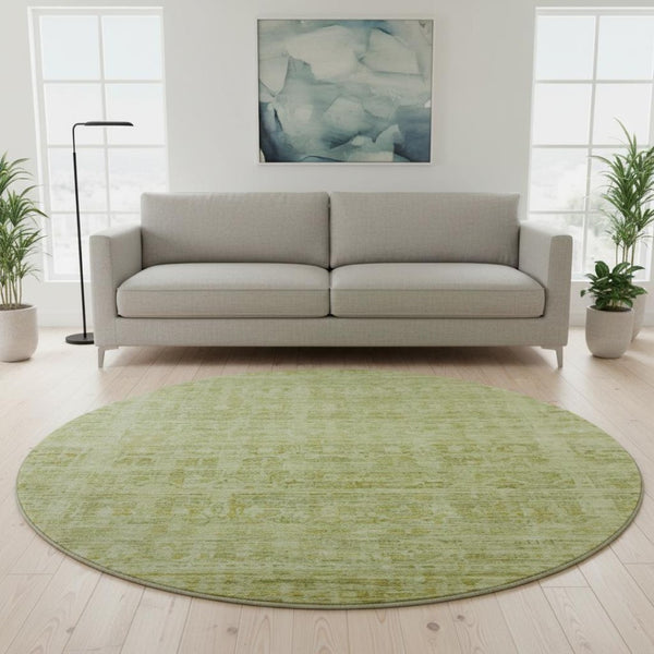 HomeRoots 8' Sage and Mint Green Oriental Round Rug - Washable, UV-Protected, Non-Slip for Any Room Decor 700994