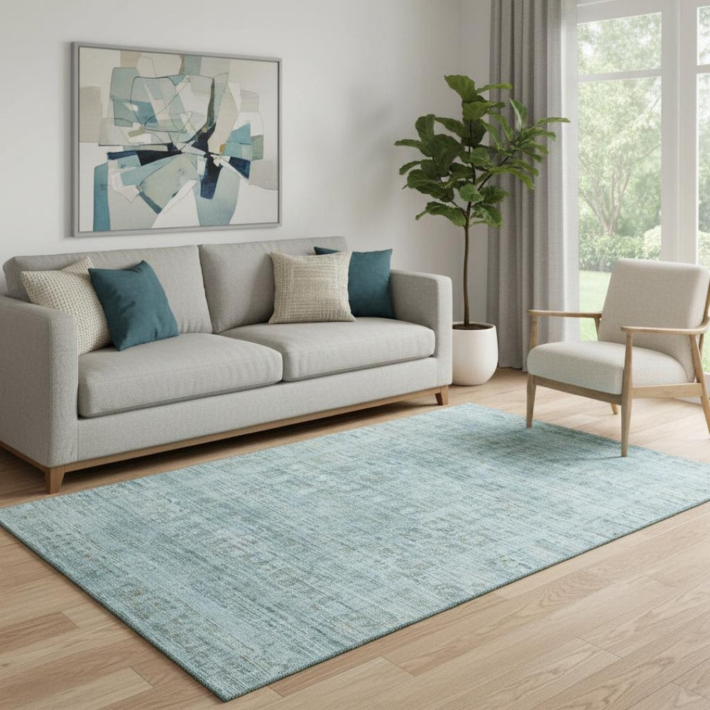 HomeRoots 5' x 8' Sky Blue & Denim Blue Oriental Rug - Stain Resistant, UV Protected, Non-Slip for Home Decor 700999