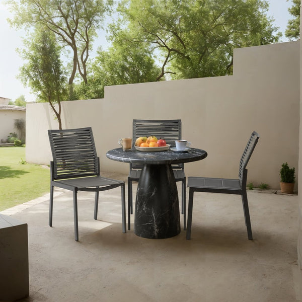 Meridian Furniture Cosenza Concrete Dining Table with Art Deco Style and Marble Finish for Indoor Outdoor Use Black 36 inches 700Black-T