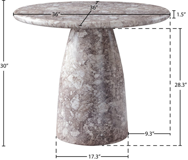 Meridian Furniture Cosenza Concrete Dining Table with Art Deco Style and Marble Finish for Indoor Outdoor Use Brown 36 inches 700Brown-T