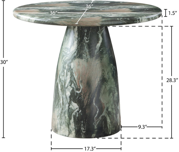 Meridian Furniture Cosenza Concrete Dining Table with Art Deco Style and Marble Finish for Indoor Outdoor Use Green 36 inches 700Green-T