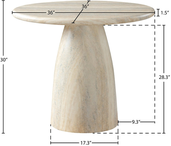 Meridian Furniture Cosenza Concrete Dining Table with Art Deco Style and Marble Finish for Indoor Outdoor Use Natural 36 inches 700Travertine-T