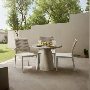 Meridian Furniture Cosenza Concrete Dining Table with Art Deco Style and Marble Finish for Indoor Outdoor Use Natural 36 inches 700Travertine-T