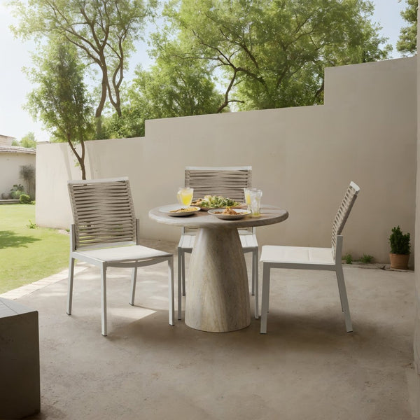 Meridian Furniture Cosenza Concrete Dining Table with Art Deco Style and Marble Finish for Indoor Outdoor Use Natural 36 inches 700Travertine-T