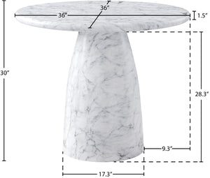 Meridian Furniture Cosenza Concrete Dining Table with Art Deco Style and Marble Finish for Indoor Outdoor Use White 36 inches 700White-T