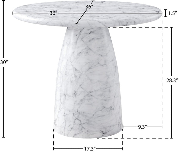 Meridian Furniture Cosenza Concrete Dining Table with Art Deco Style and Marble Finish for Indoor Outdoor Use White 36 inches 700White-T