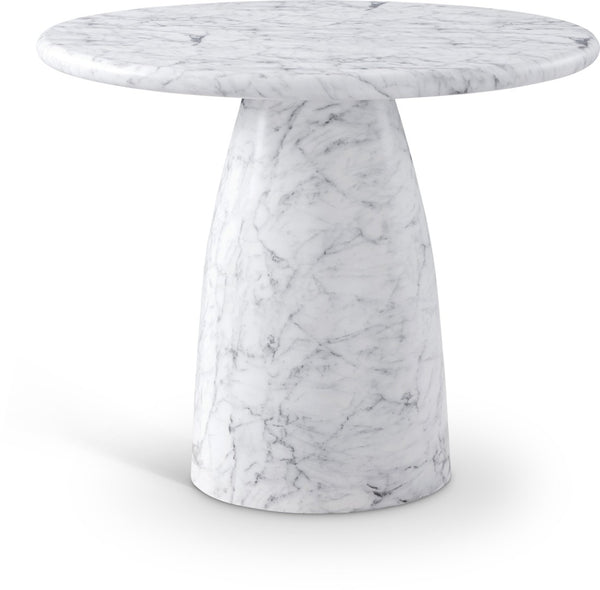 Meridian Furniture Cosenza Concrete Dining Table with Art Deco Style and Marble Finish for Indoor Outdoor Use White 36 inches 700White-T