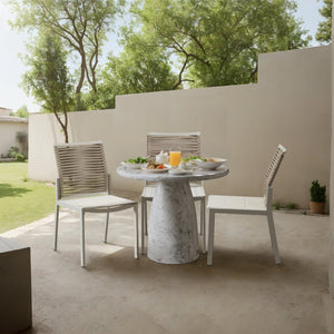 Meridian Furniture Cosenza Concrete Dining Table with Art Deco Style and Marble Finish for Indoor Outdoor Use White 36 inches 700White-T