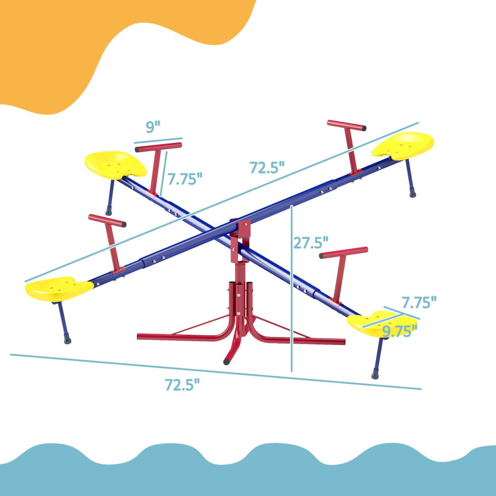 English Elm Outdoor Four Seat Spinning Teeter Totter Steel Frame Backyard Playset for Kids T3971P438574