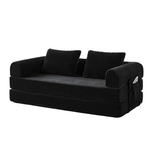 English Elm Convertible Corduroy Sleeper Sofa Foldable Three Seat Couch for Studio or Bedroom Black W3366P447116