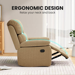 English Elm Small Recliner Chair with Padded Cushioning and Acacia Wood Frame, Easy Assembly, 330lb Capacity Camel T3623P408675