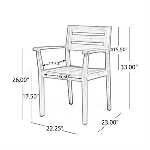 English Elm 7 Piece Solid Acacia Hardwood Expandable Outdoor Dining Set with Six Slatted Chairs Dark Brown,Teak N762S000033AAD