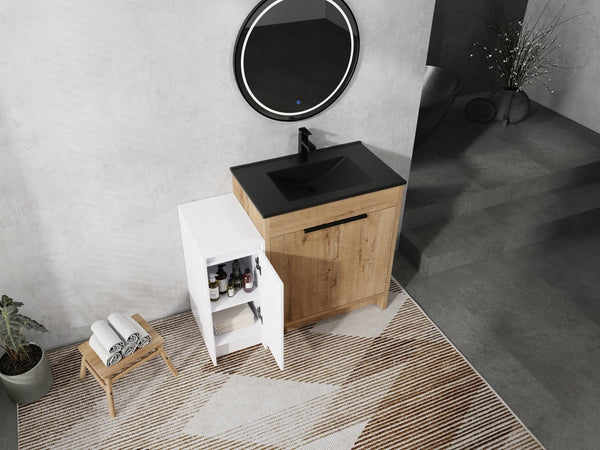English Elm 42 Inch Freestanding Bathroom Vanity With Black Ceramic Sink, Soft-Close Doors, And Storage Solutions W999S00310